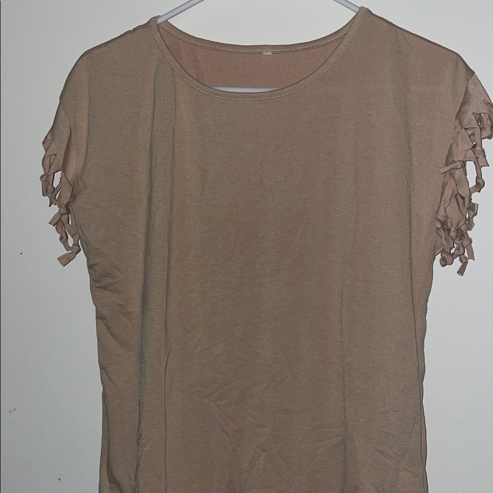 Casual Tan Women's Top with Fringe Sleeves NWOT womens Large